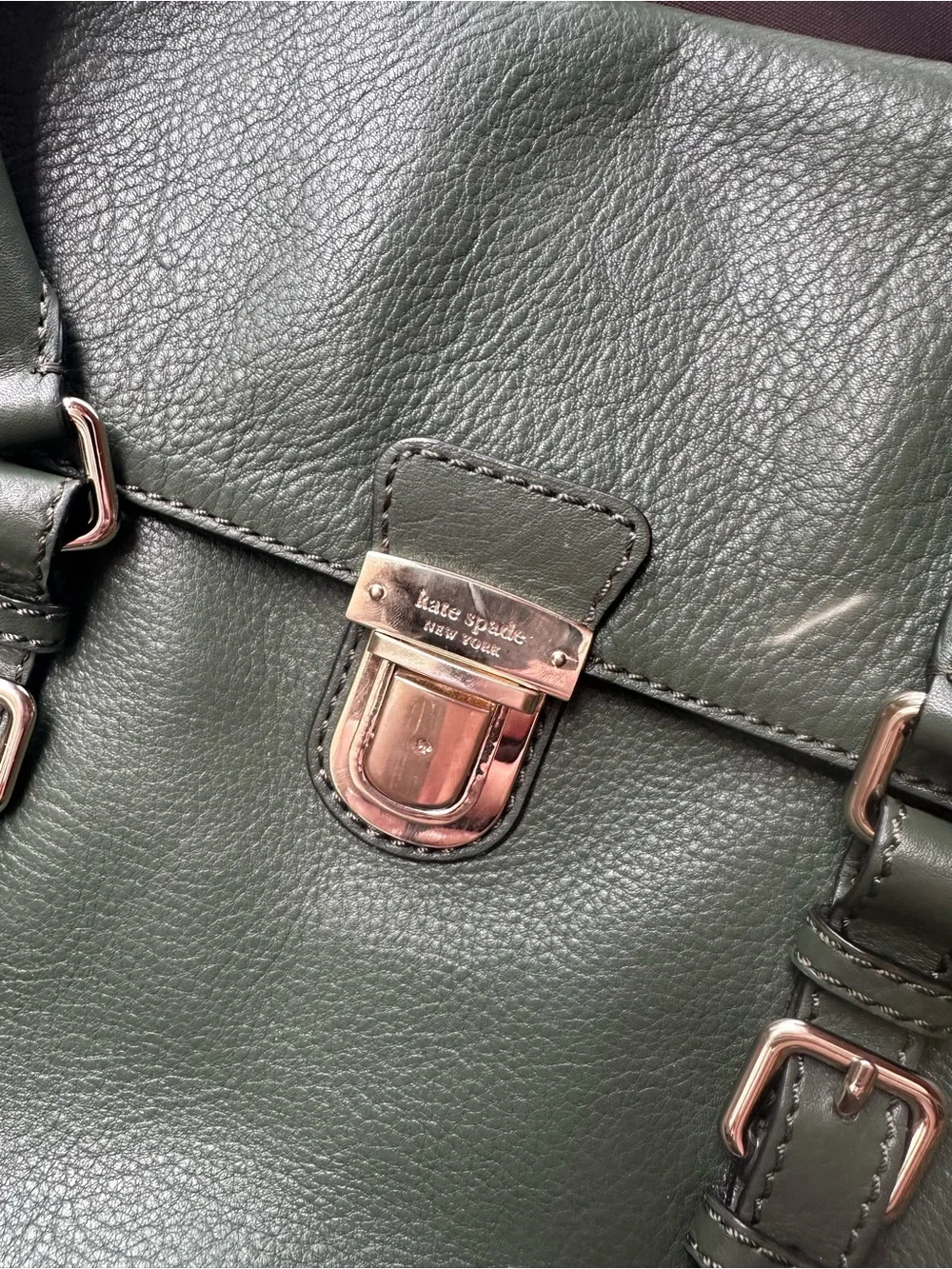 kate spade Olive Green Leather Satchel with Gold-Tone Hardware